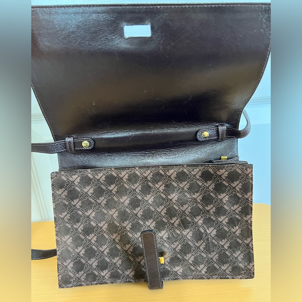 Salvatore Ferragamo Brown Suede & Leather Shoulder Bag Vintage Italy - Picture 8 of 13